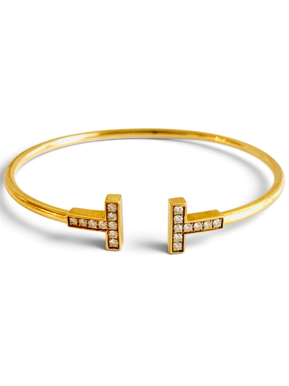 Tiffany T Diamond Wire Bracelet 18K Yellow Gold Small 0.24ct